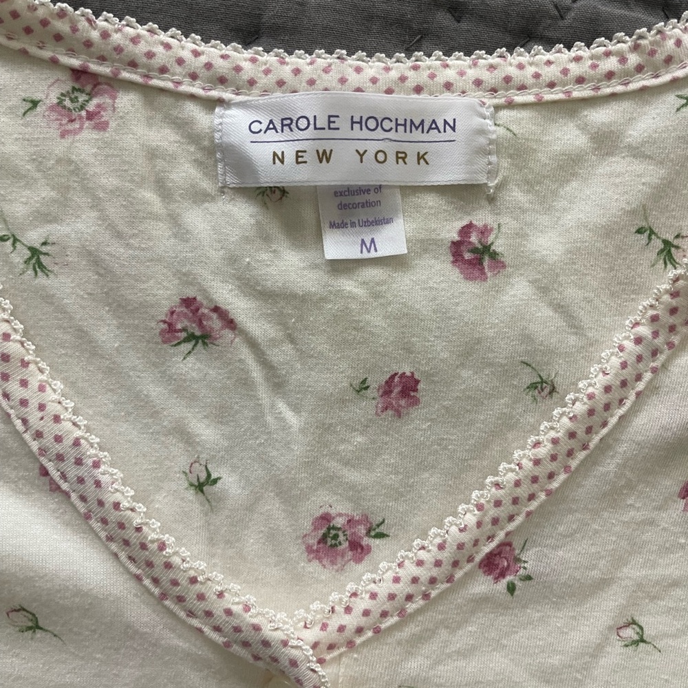 NWT Carole Hochman Pink Cream Floral Nightgown 100% Cotton Short Sleeve Medium - Picture 2 of 8